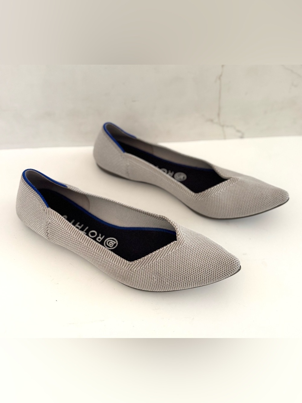 Rothy’s The Point Birdseye Women’s Size 9 Light Grey Flax Comfort Flats Shoes
